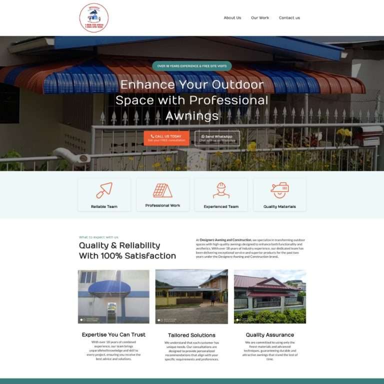 Designerz Awnings webpage